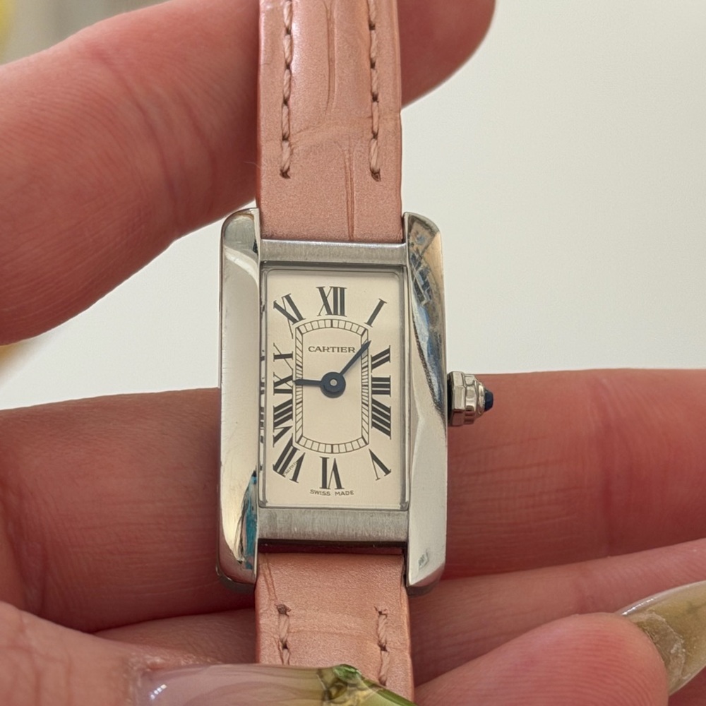 Pink Leather Strap Rectangular Silver-Tone Watch - image 13